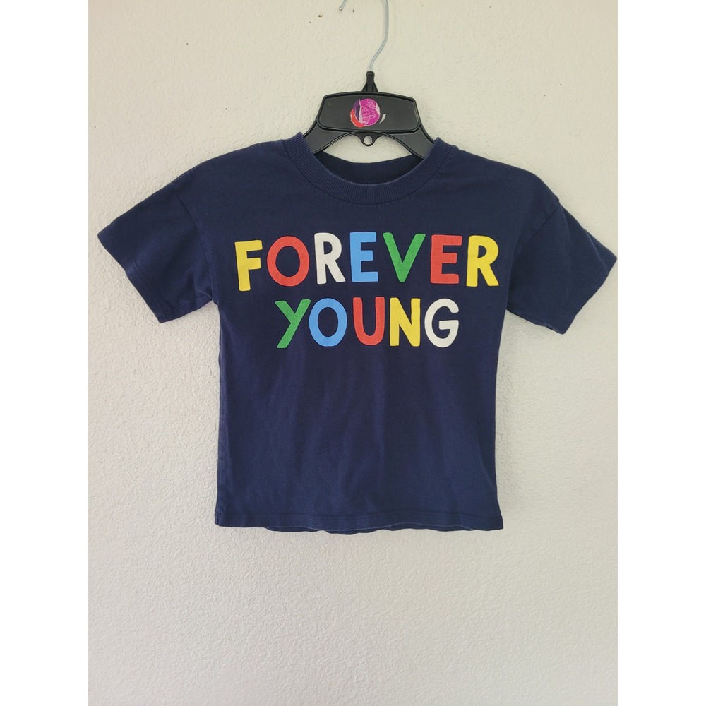 Mini Rodini Organic Cotton Forever Young Graphic Tee Navy Blue Kids 4-5Y #R